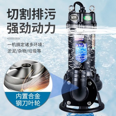 送10米水带不锈钢切割式污水泵220V抽粪泥浆泵养猪场排污泵潜水泵图2