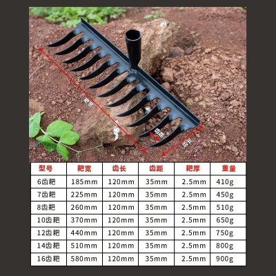 农用耙子老式螺旋扭花齿钉耙锰钢铁耙十齿园艺钉耙松土翻地 农具图2