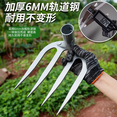 批发加厚轨道钢耙子农用钉耙开荒翻地锄草锄头四齿耙子全钢耙子图3