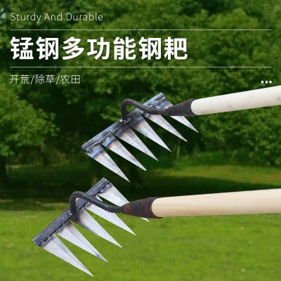 锄头除草耙子农具翻地松土神器六齿钉耙钢耙7齿农用花锄多齿尖头图3