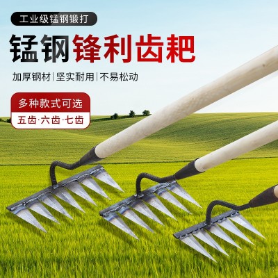 锄头除草耙子农具翻地松土神器六齿钉耙钢耙7齿农用花锄多齿尖头图5