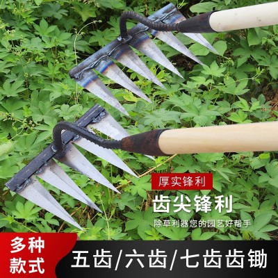 锄头除草耙子农具翻地松土神器六齿钉耙钢耙7齿农用花锄多齿尖头图4
