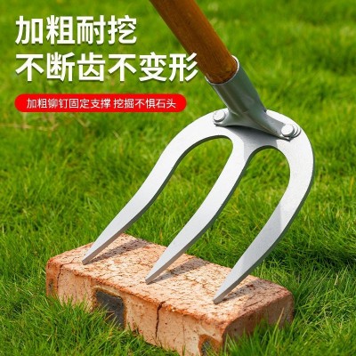 农用耙子锰钢锻打四齿锄头园林松土平土搂地除草工具搂叶子草耙子图4